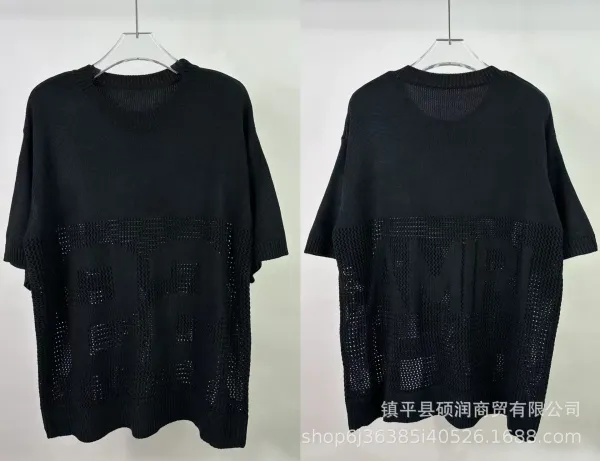 Design Mesh Knit Oversized T-Shirt Black - 1