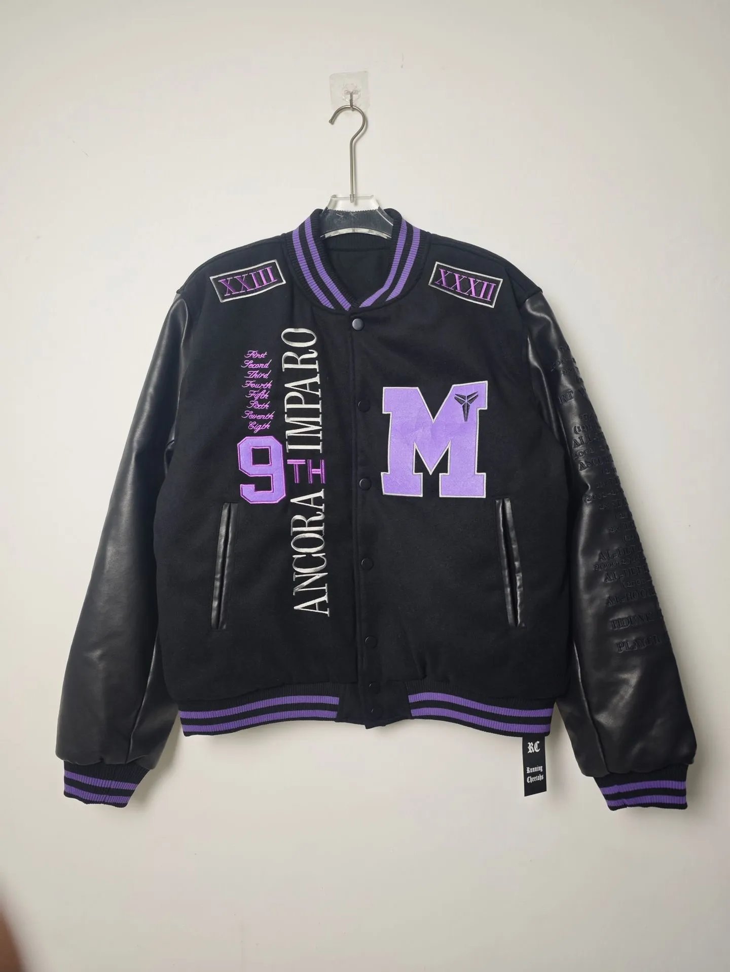 Running Cheetahs x Kobe Bryant Tribute Varsity Jacket Black Purple Outerwear - 1