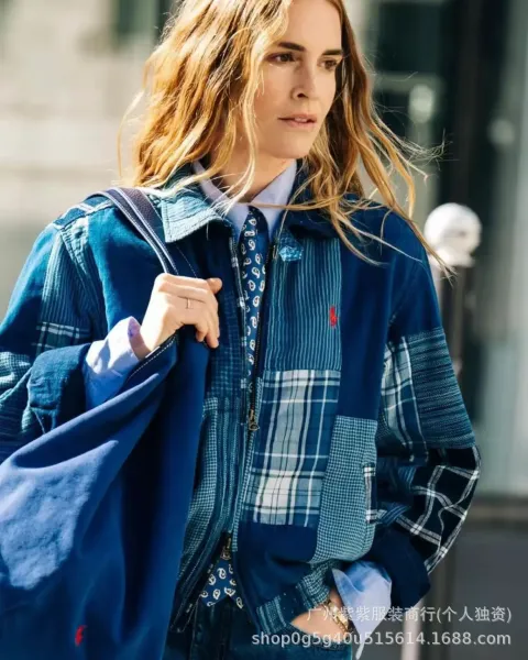 Ralph Lauren Patchwork Denim Jacket and Indigo Block-Print Dress Set with White Tote Bag - 30