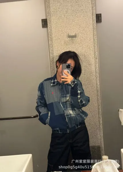 Ralph Lauren Patchwork Denim Jacket and Indigo Block-Print Dress Set with White Tote Bag - 33
