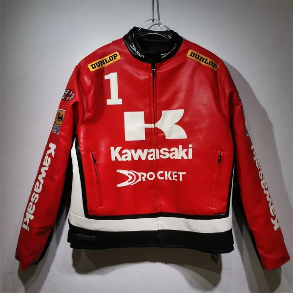 Kawasaki x Rocket Racing Leather Jacket Red/White/Black - 1