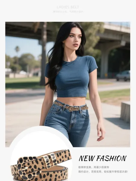 Leopard Print Haircalf Belt with Gold-Tone Buckle Accessories - 4