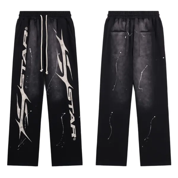 STAR Distressed Graphic Sweatpants Black - 1