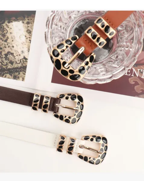 Leopard Print Haircalf Belt with Gold-Tone Buckle Accessories - 16