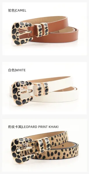 Leopard Print Haircalf Belt with Gold-Tone Buckle Accessories - 12