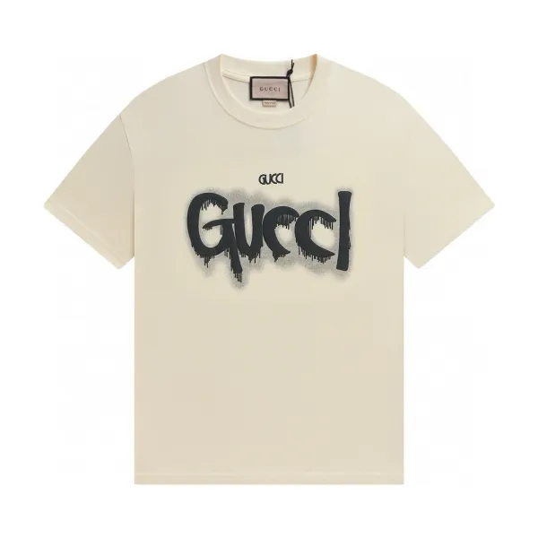 Gucci Dripping Logo Print Beige T-Shirt - 1