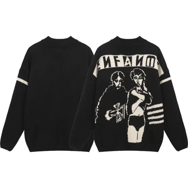 Infant Knit Sweater Black and Cream Graphic Sweater - 1