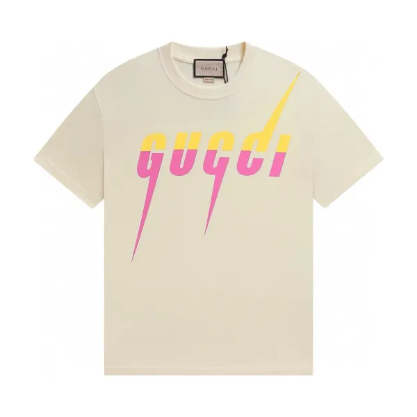 Gucci Lightning Logo Print Beige T-Shirt - 1