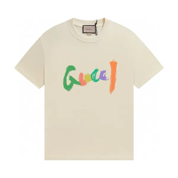Gucci Rainbow Brushstroke Logo Beige T-Shirt - 1