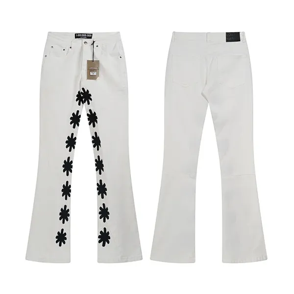 Lost Sunnies Floral-Embroidered Flared White Jeans - 1