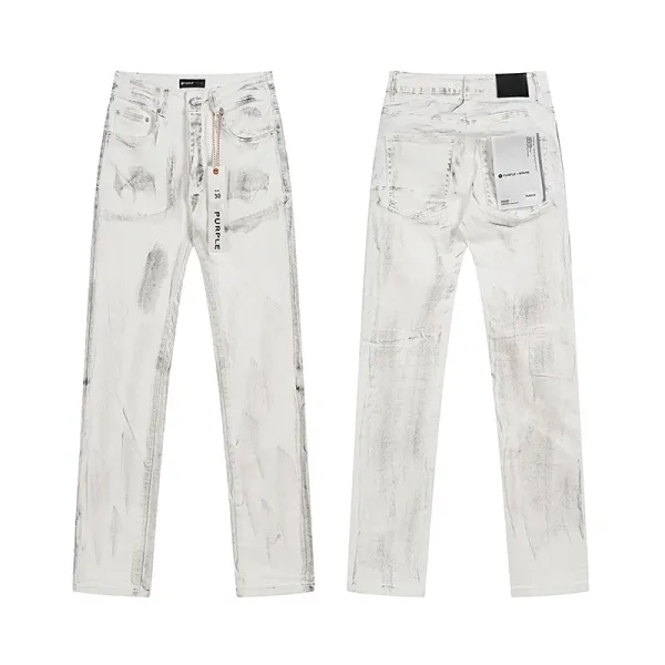 Purple x Denim Distressed White Jeans - 1