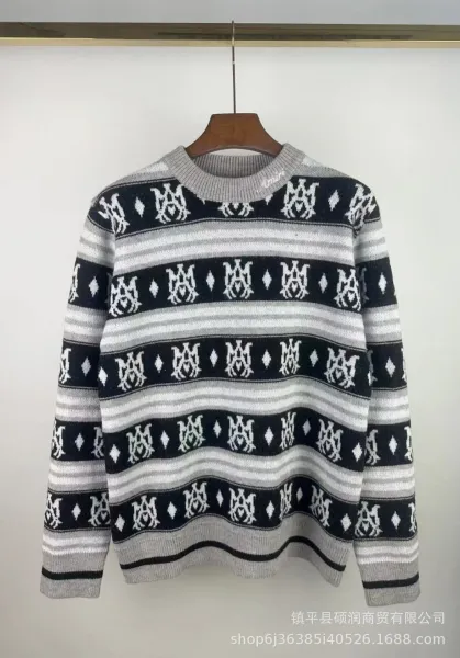 Amiri Logo Intarsia Knit Sweater Gray Black Multicolor - 1
