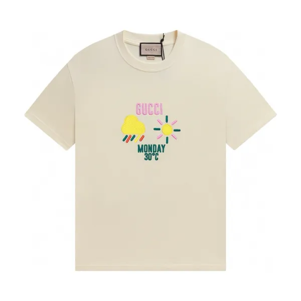 Gucci Weather Forecast Embroidered Beige T-Shirt - 1