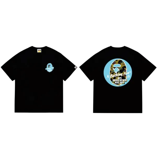 A Bathing Ape Camo Ape Head Circle Logo Black T-Shirt - 1