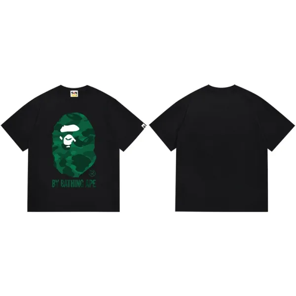 A Bathing Ape Green Camo Ape Head T-Shirt Black - 1
