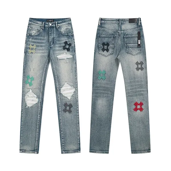 Amiri x Custom Embroidered Distressed Slim Fit Jeans - 1