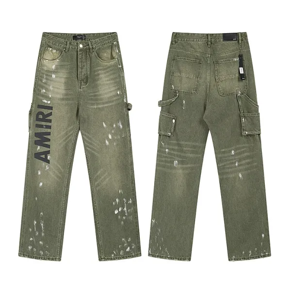 Amiri Paint-Splatter Cargo Jeans Army Green - 1