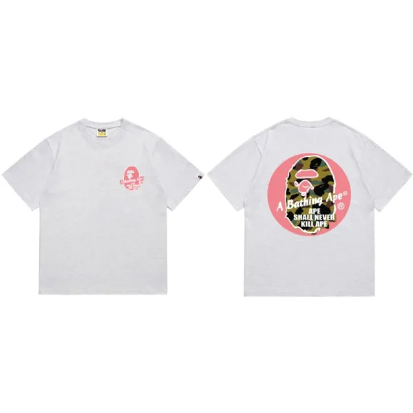 A Bathing Ape Camo Ape Head Pink Circle T-Shirt Gray - 1