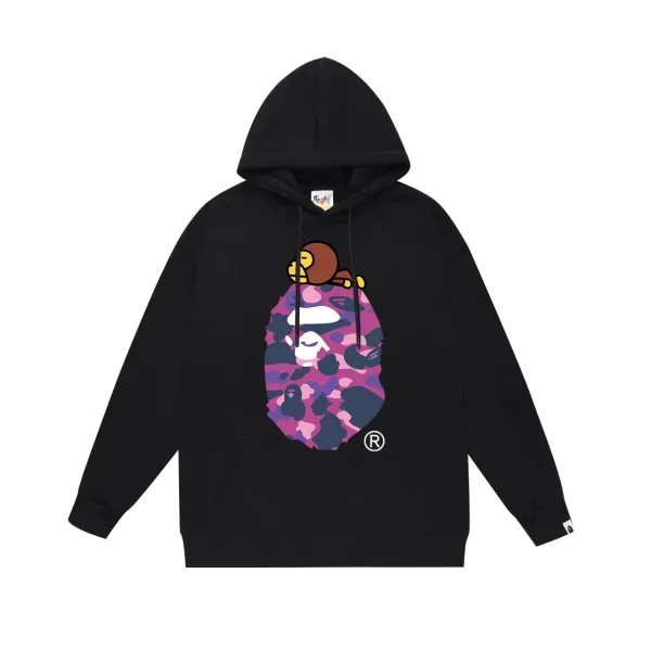 A Bathing Ape Bapesta Camo Monkey Hoodie Black - 1