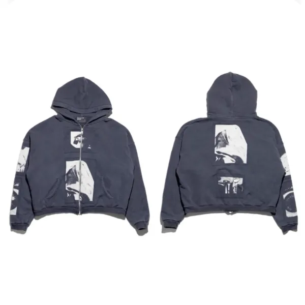 Off-White x Virgil Abloh 'Ghost' Cropped Zip-Up Hoodie Navy - 1