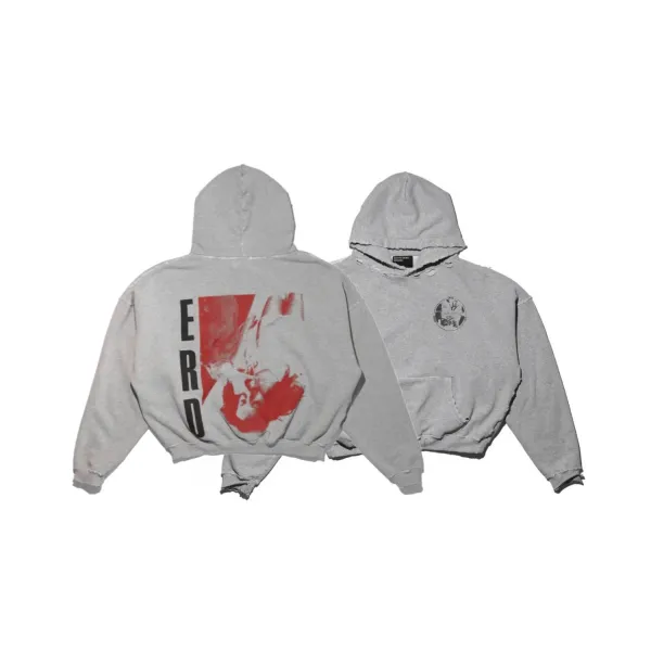 Ero x Unknown Artist Cropped Distressed Hoodie Gray - 1