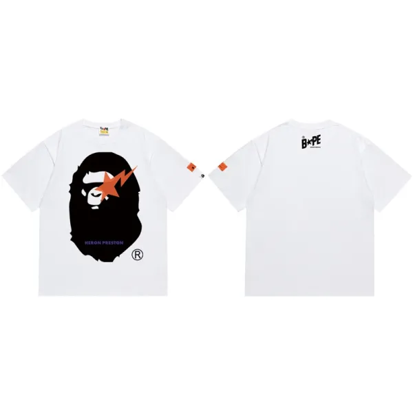 A Bathing Ape x Heron Preston collaboration Ape Head Orange Lightning White T-Shirt - 1