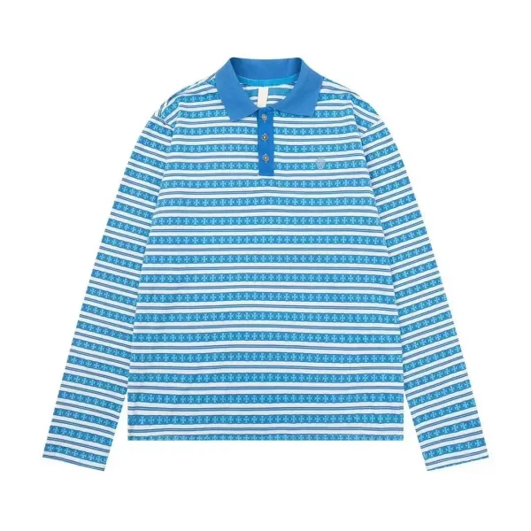 Chrome Hearts Cross Stripe Long Sleeve Polo Shirt - 4