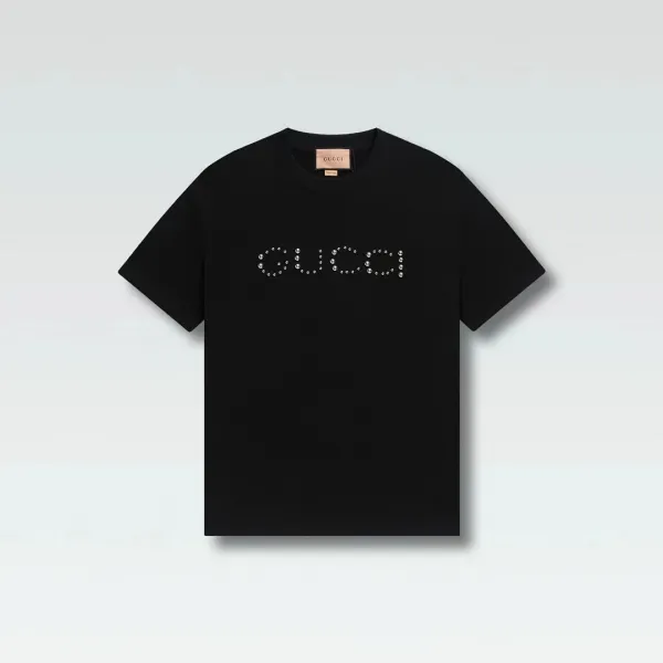 Gucci Crystal-Embellished Logo T-Shirt Black - 1