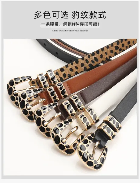 Leopard Print Haircalf Belt with Gold-Tone Buckle Accessories - 3