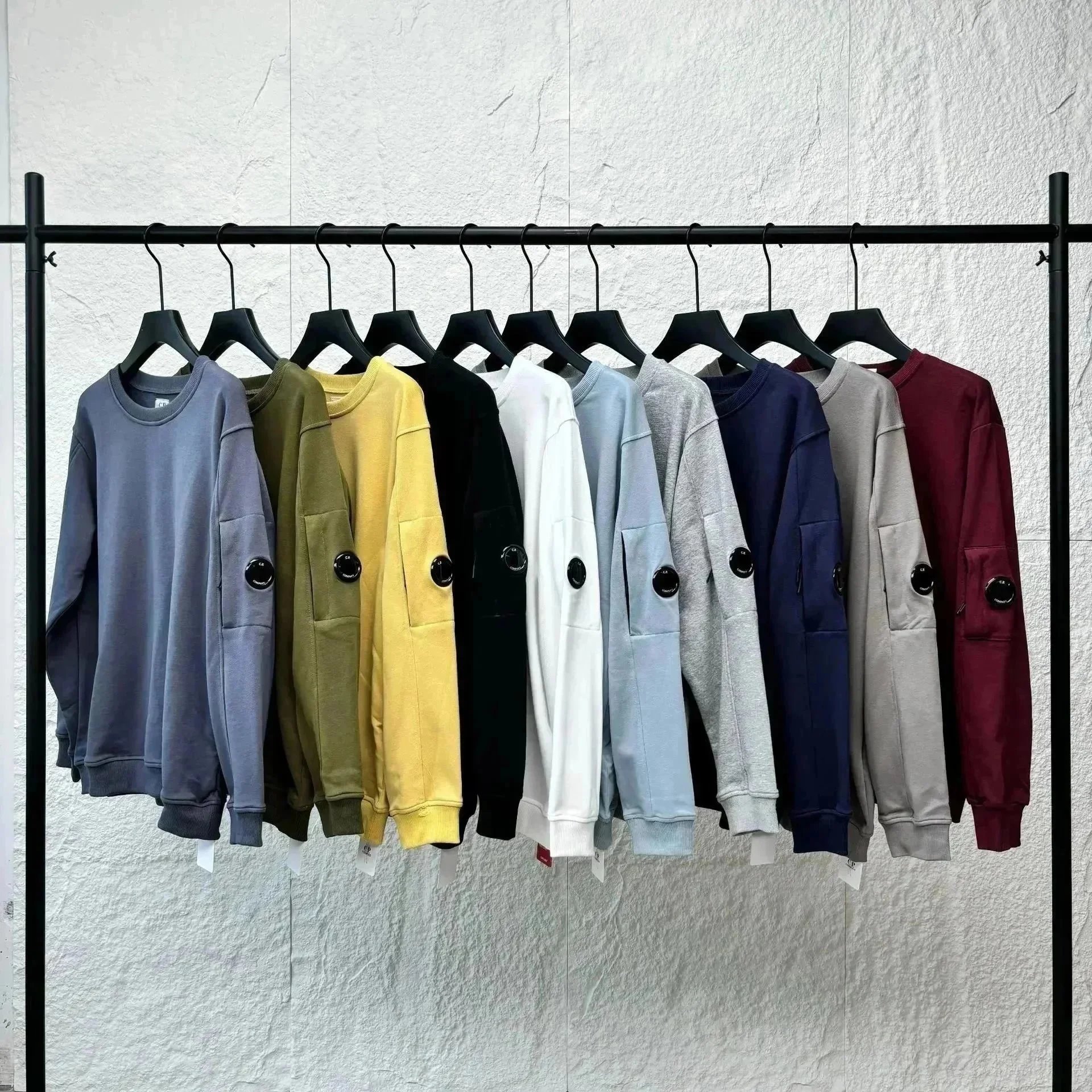 Button-Sleeve Crewneck Sweatsh