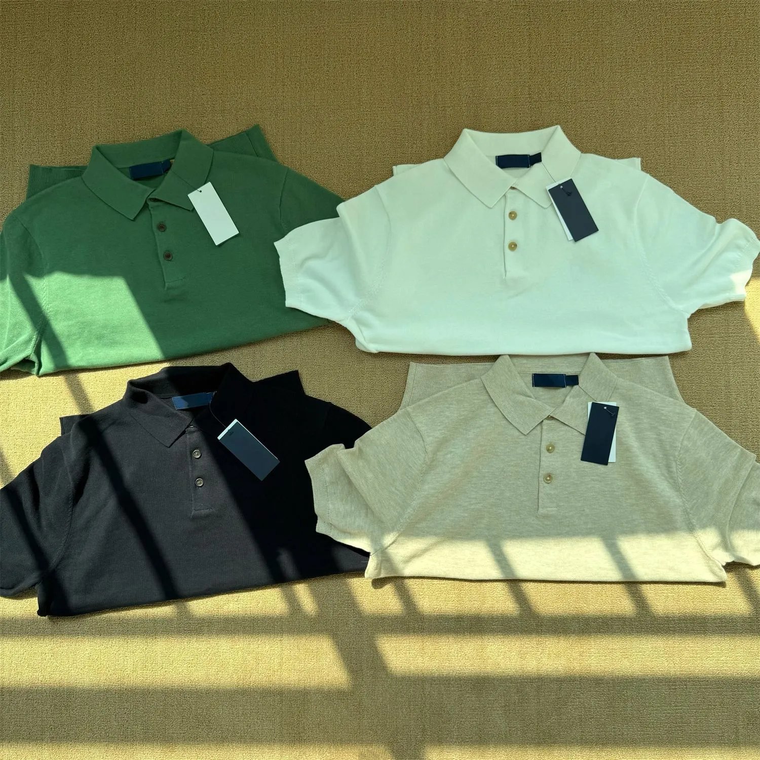 Classic Solid Polo Collar Knit Short Sleeve Top