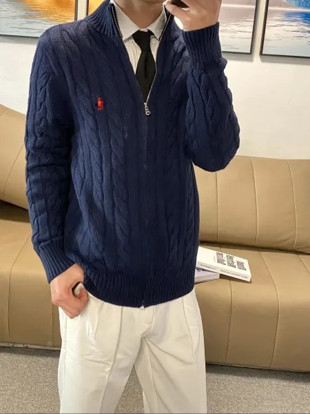 Polo Ralph Lauren Cable Knit Zip-Up Sweater Navy - 4