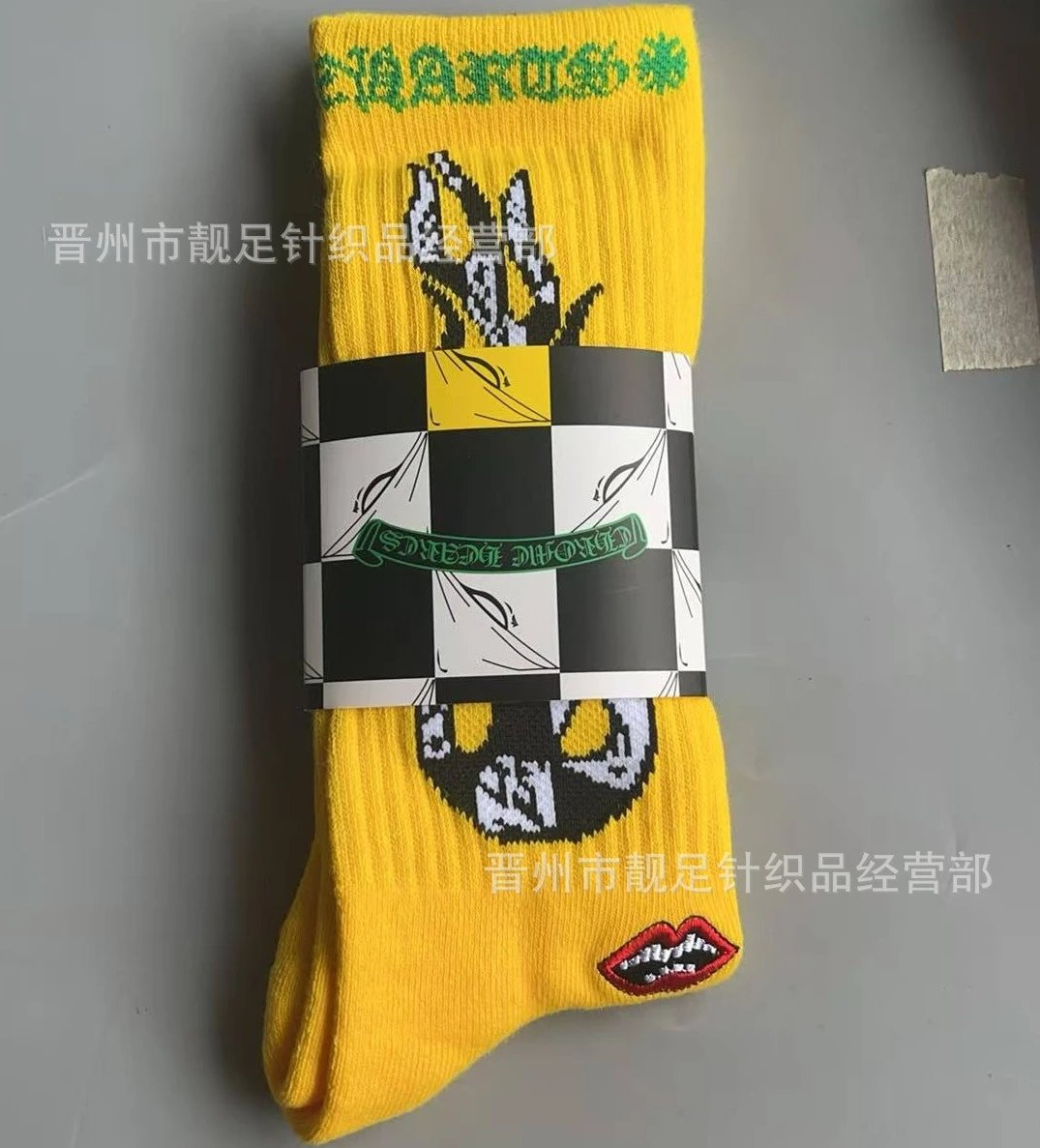 Chrome Hearts Socks Ribbed Crew with Lip Graphic — yellow new embroidery