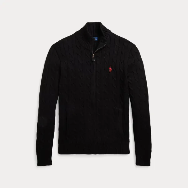 Polo Ralph Lauren Cable Knit Zip-Up Sweater Black - 1