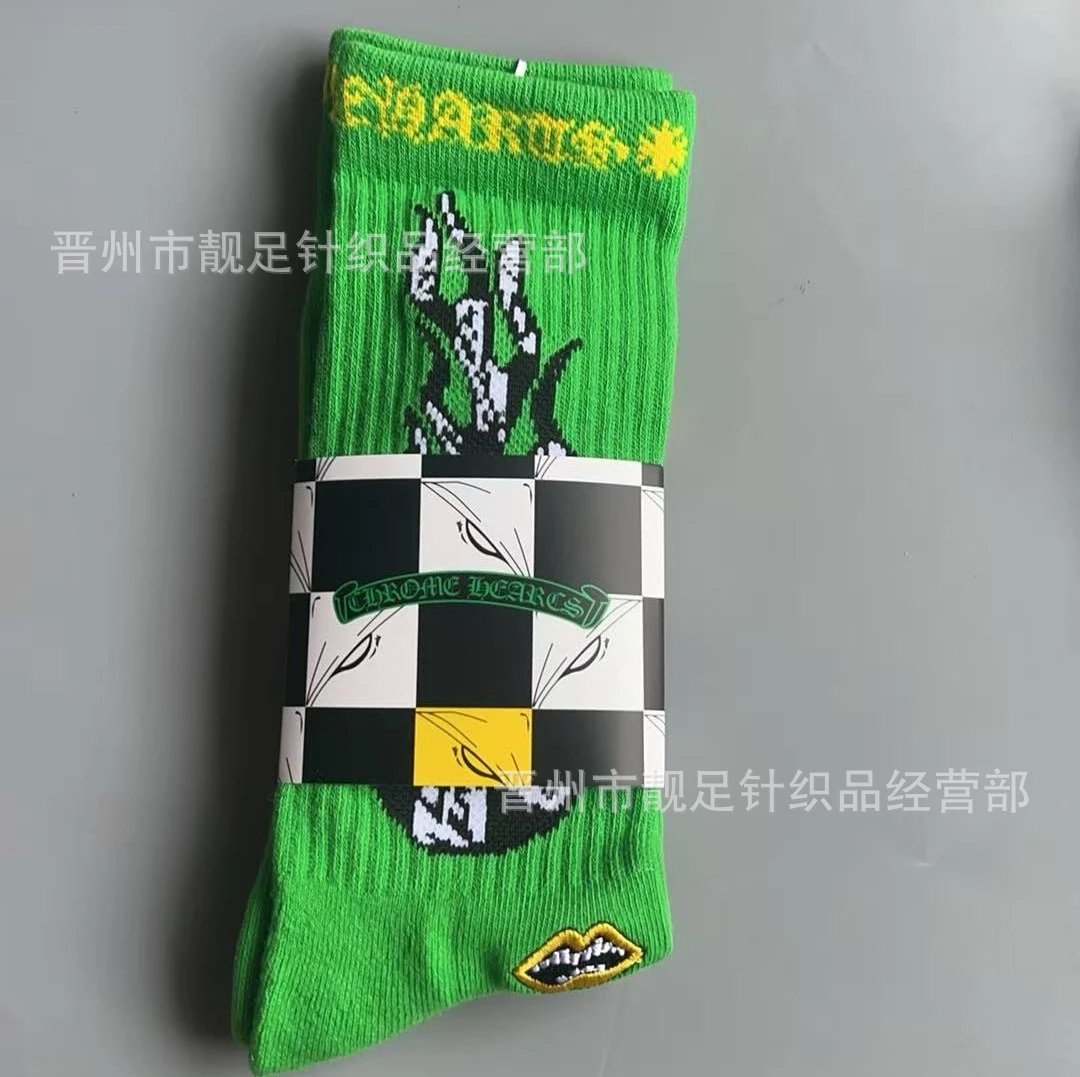 Chrome Hearts Socks Ribbed Crew with Lip Graphic — green new embroidery