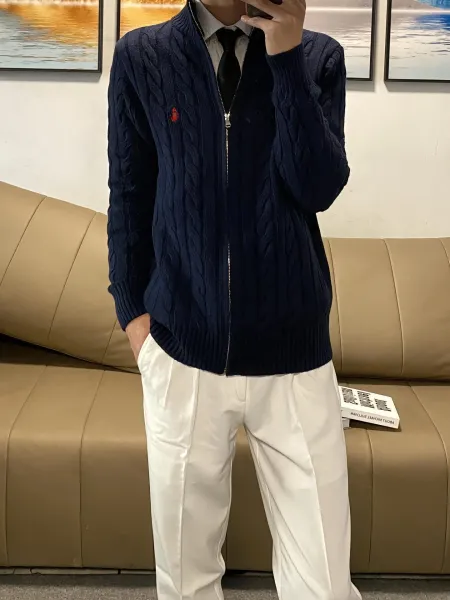 Polo Ralph Lauren Cable Knit Zip-Up Sweater Navy - 3