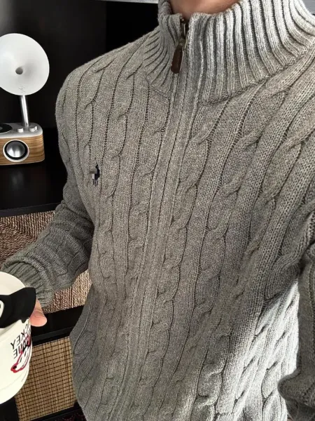 Polo Ralph Lauren Cable Knit Zip-Up Sweater Navy - 14