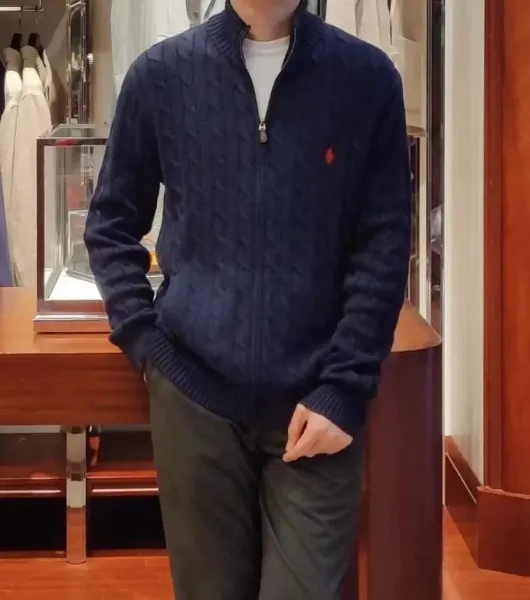 Polo Ralph Lauren Cable Knit Zip-Up Sweater Navy - 17