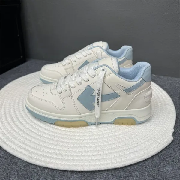 Off-White Diagonal Arrow Low Top White and Sky Blue Sneakers - 1