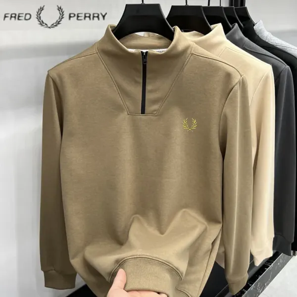 Fred Perry Half-Zip Mock Neck Sweatshirt Beige - 1