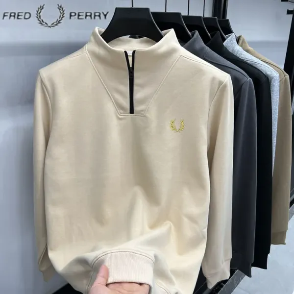 Fred Perry Half-Zip Sweatshirt Beige Hoodie - 1
