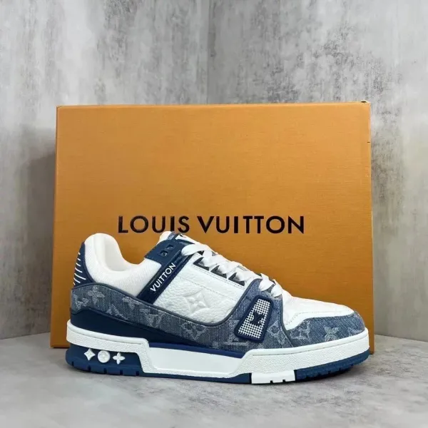 Louis Vuitton Trainer Monogram Denim Navy White Sneakers - 1