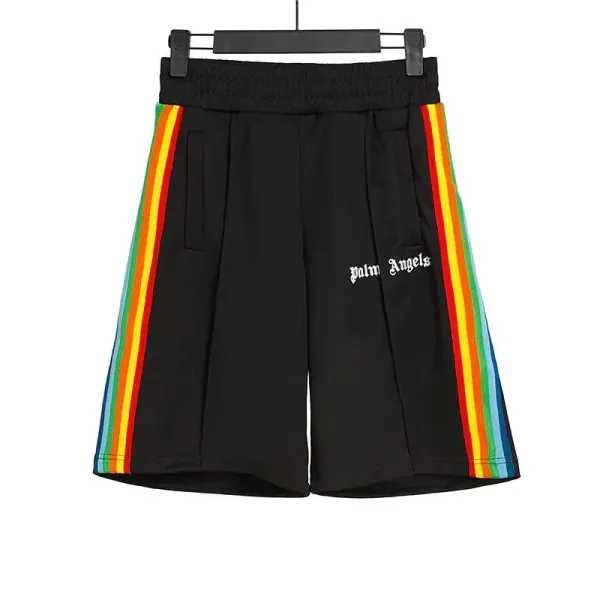 Palm Angels Rainbow Stripe Pleated Shorts Black - 1