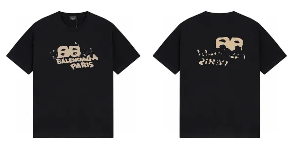 Balenciaga BB Distressed Logo Black T-Shirt - 1