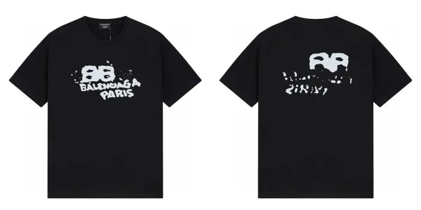 Balenciaga BB Distorted Logo Black T-Shirt - 1