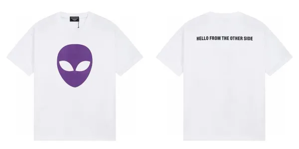 Balenciaga Alien Head Purple Print White T-Shirt - 1