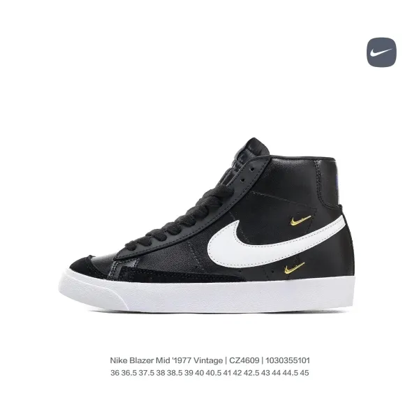 Nike Blazer Mid '77 Vintage Black White Gold Sneakers - 1