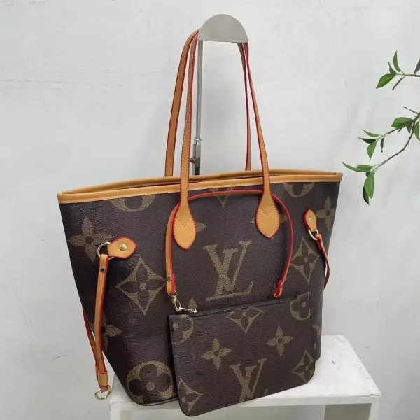 Louis Vuitton Neverfull MM Monogram Canvas Brown Tote Bag with Pochette - 1