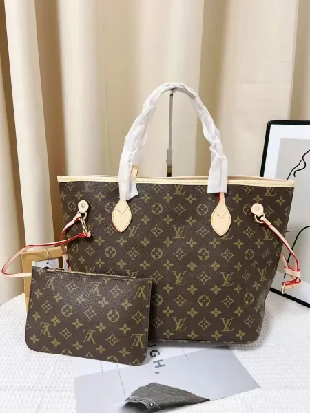 Louis Vuitton Neverfull MM Monogram Canvas Brown Tote Bag with Pochette - 1