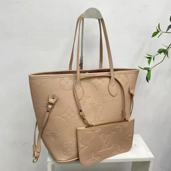 Louis Vuitton Neverfull MM Monogram Empreinte Beige Tote Bag with Pochette - 1